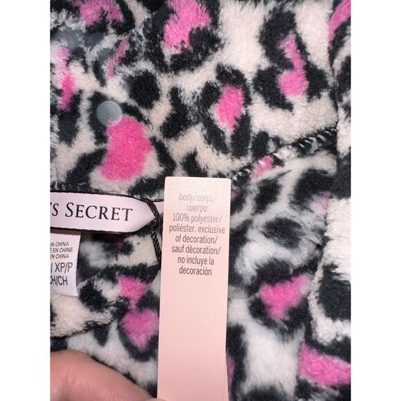Victoria's Secret Pink Leopard Heart Print Cozy Fleece Robe‎ NWT - Picture 5 of 9